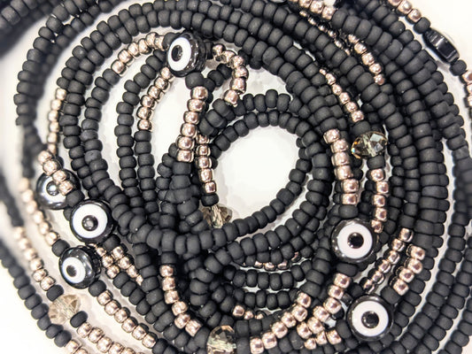 All Black Evil Eye Tie On Waistbeads