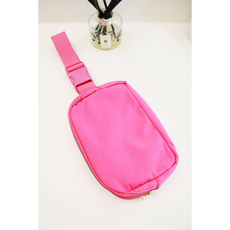 Solid Color Crossbody Fanny Pack Belt Bag: HOT PINK / ONE