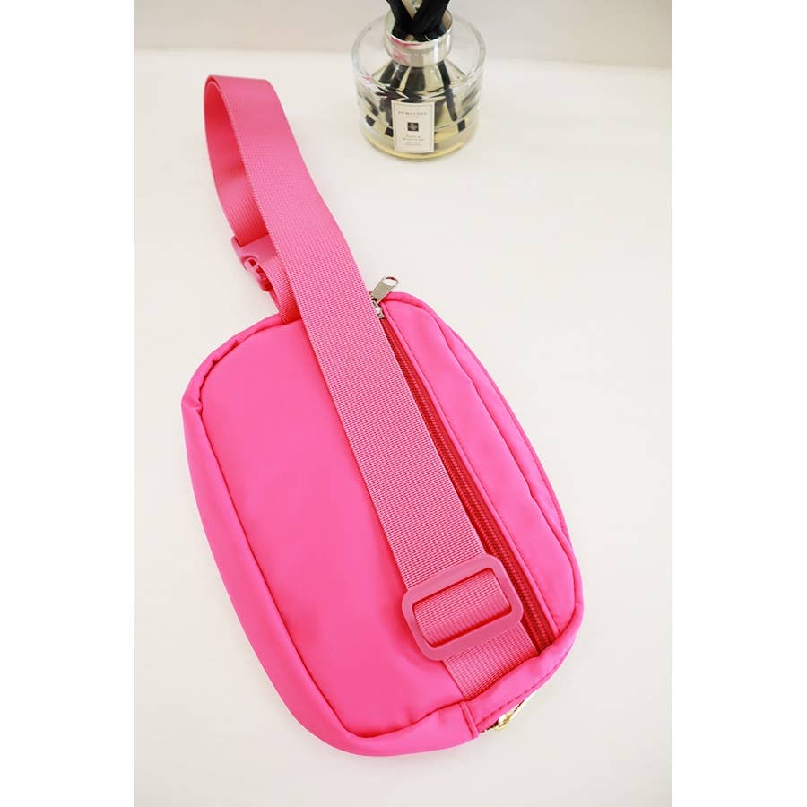 Solid Color Crossbody Fanny Pack Belt Bag: HOT PINK / ONE