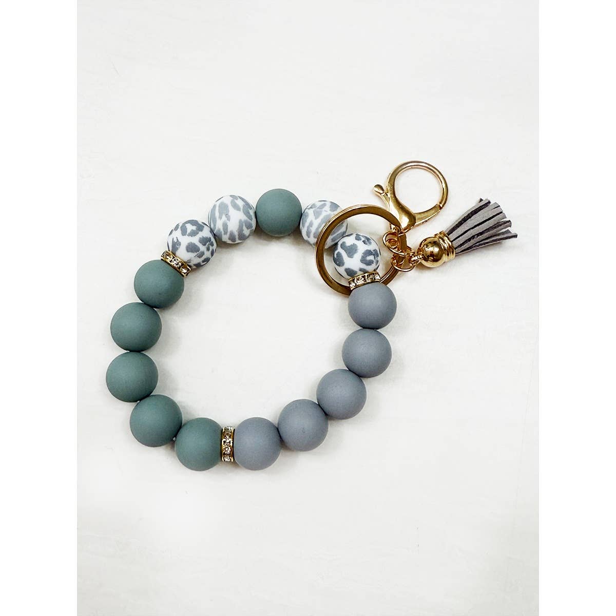 Beaded Keychain Wristlet Key Ring Bracelet: TAUPE LEO / ONE(6)