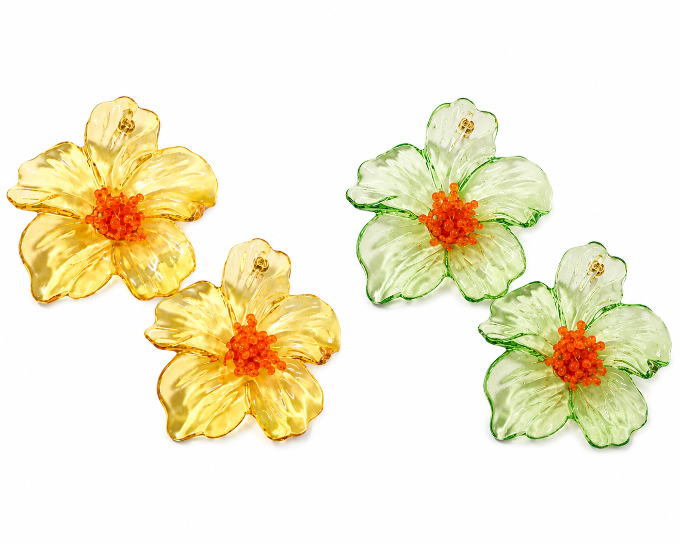 Champagne Blossom Resin Hibiscus Flower Statement Earrings