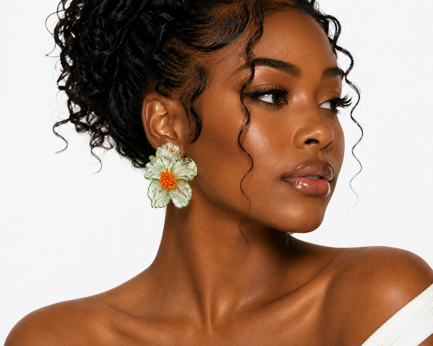 Champagne Blossom Resin Hibiscus Flower Statement Earrings