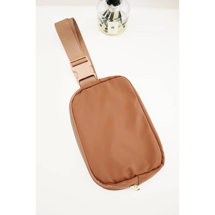 Solid Color Crossbody Fanny Pack Belt Bag: BROWN / ONE