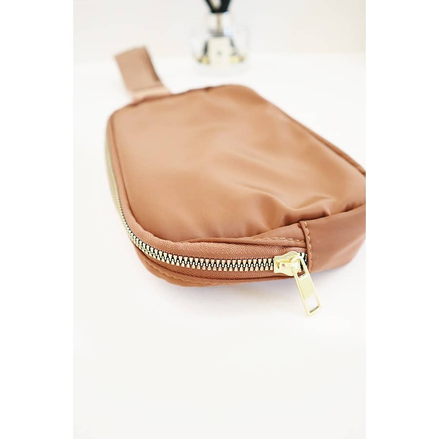 Solid Color Crossbody Fanny Pack Belt Bag: BROWN / ONE